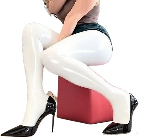 

Women's White Latex Tights with Crotch Zipper
