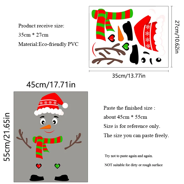 Cartoon Weihnachten Schneemann Wanda uf kleber Küche Kühlschrank Schrank Dekor Wandbild Home Decoration Fenster DIY selbst klebende Abziehbilder – Detail 1