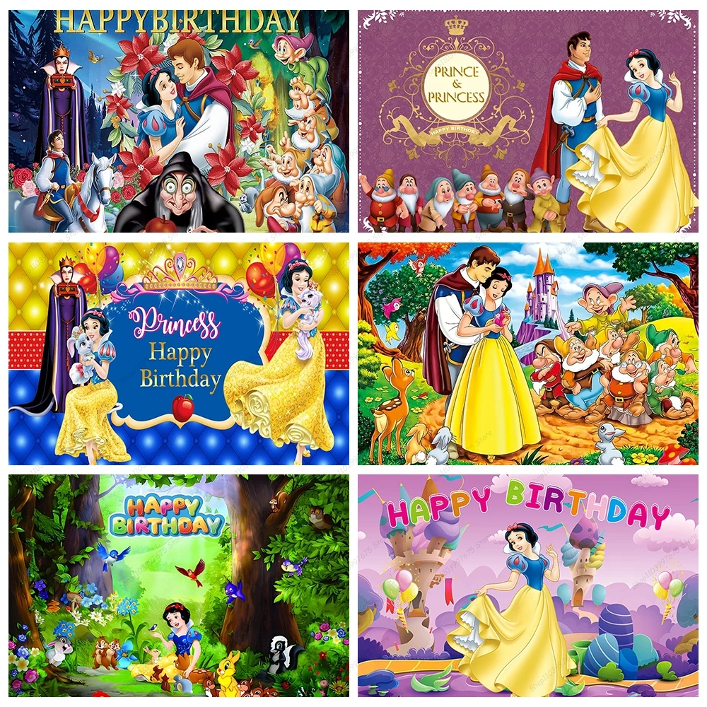 Disney Snow White Backdrop Girls Birthday Table Decoration Vinyl Background Party Supplies Baby Shower Banner Photo Booth Props