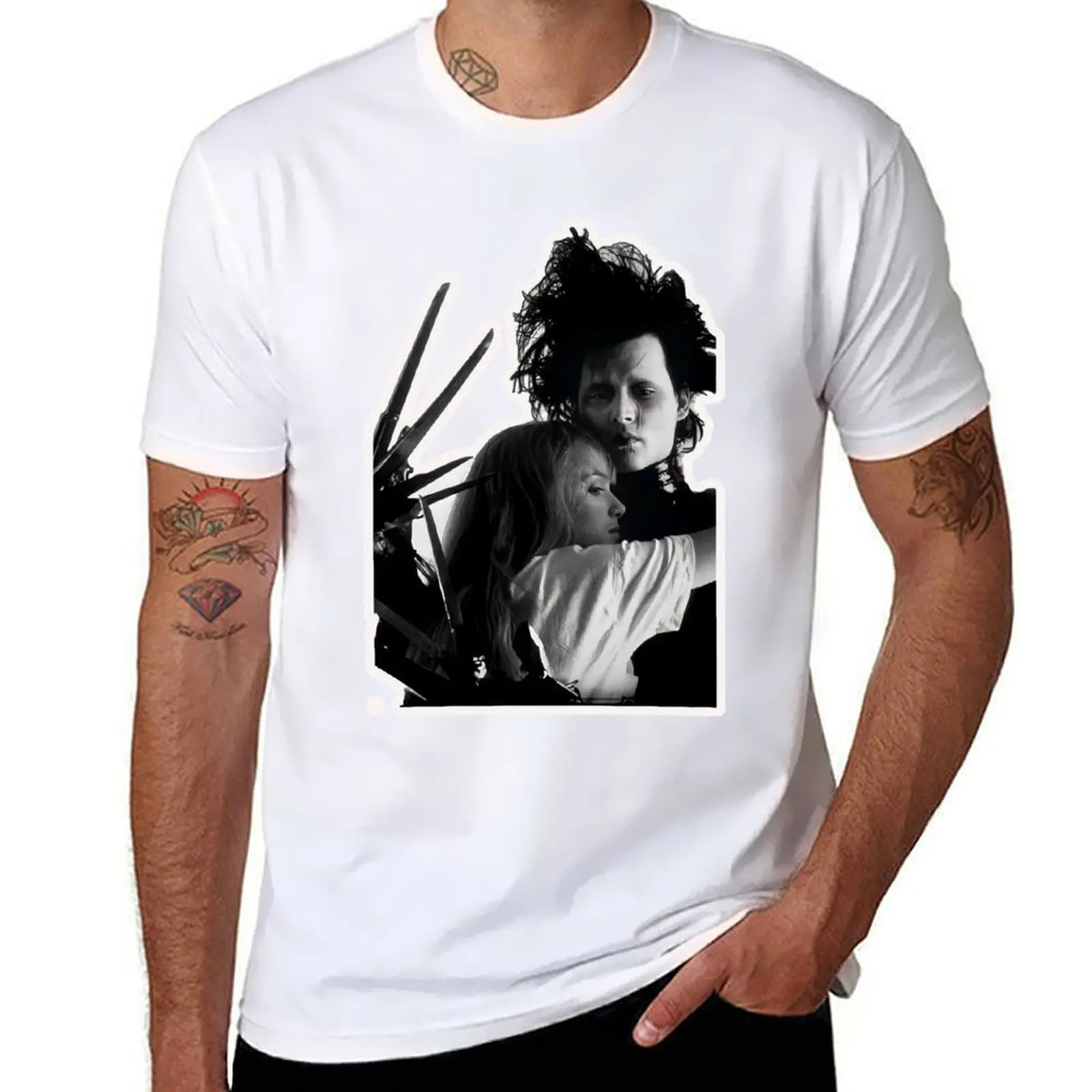 

edward scissor hands and kim T-Shirt cotton t shirt man anime t shirts oversize T-Shirt