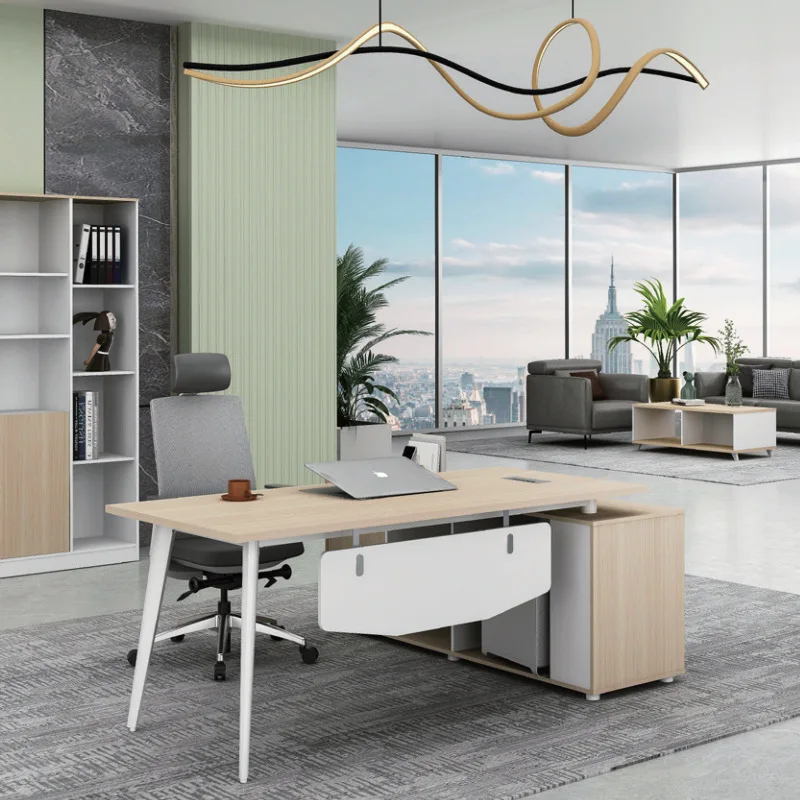 Contemporary Boss Office Desk and Chair Set Simple Modern Executive Manager Desk for Home or Office Building Single Furniture