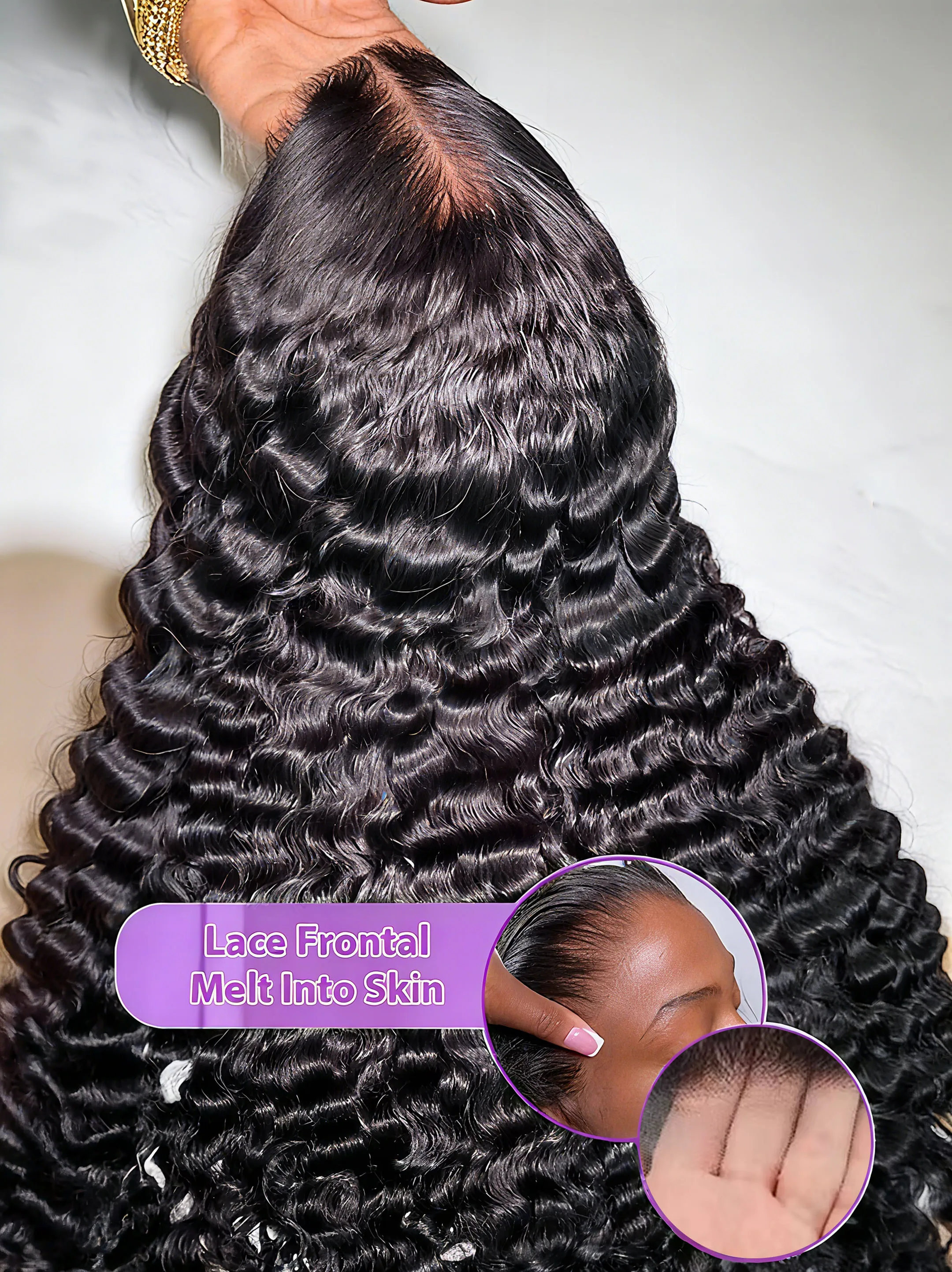 

Mossily Curly Deep Wave Lace Frontal Wigs Human Hair HD Transparent 13x6 Lace Front Wig For Black Women Water Wave 180 Density