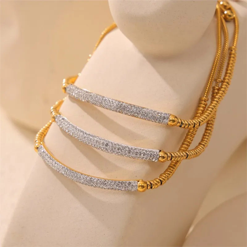 Non Fading Adjustable Women\'s Bracelet 18K Gold Plated Waterproof Stainless Steel Beads Bracelet For Women Luxury Woman Jewelry