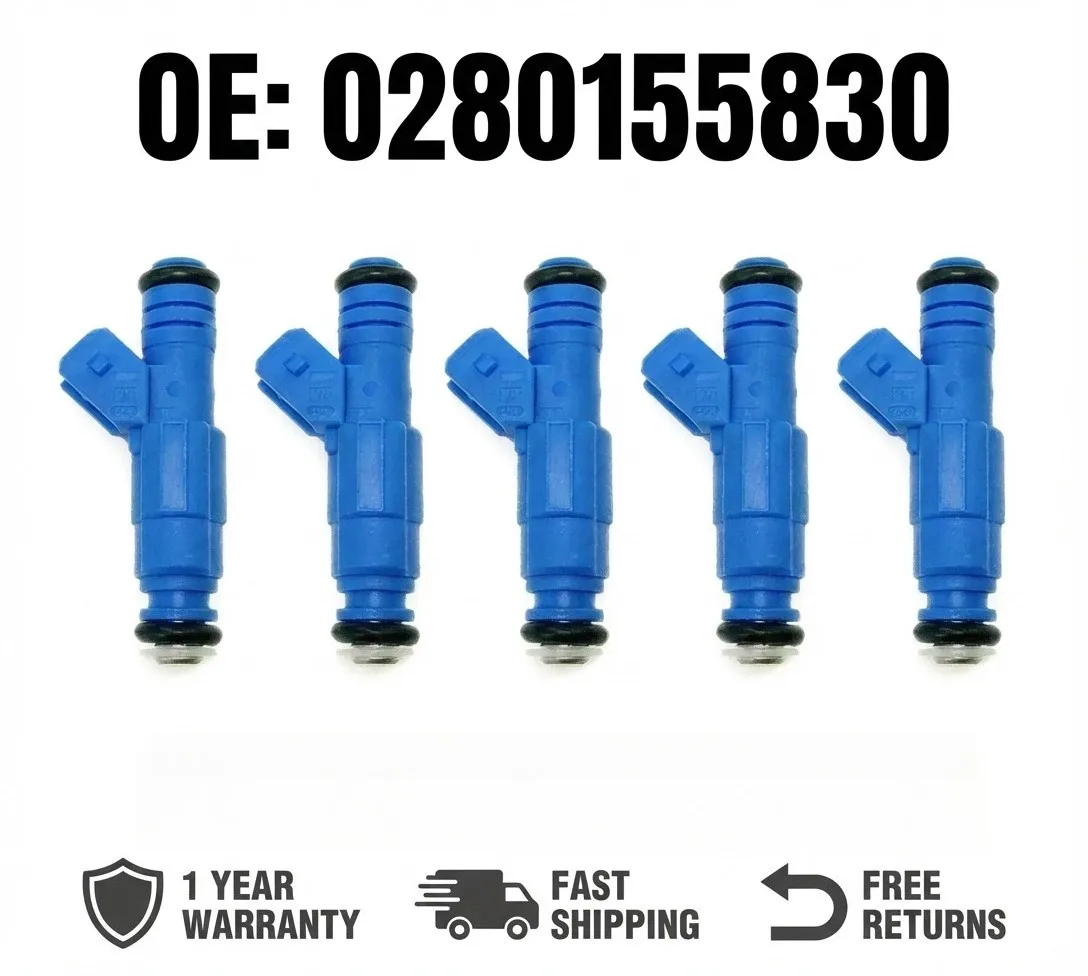 

5x Brand New Blue Fuel Injectors 0280155830 Fits 01-09 Volvo S60 V70 XC70 XC90 2.5T T5 5-Cyl 9186340 Upgrade Kit