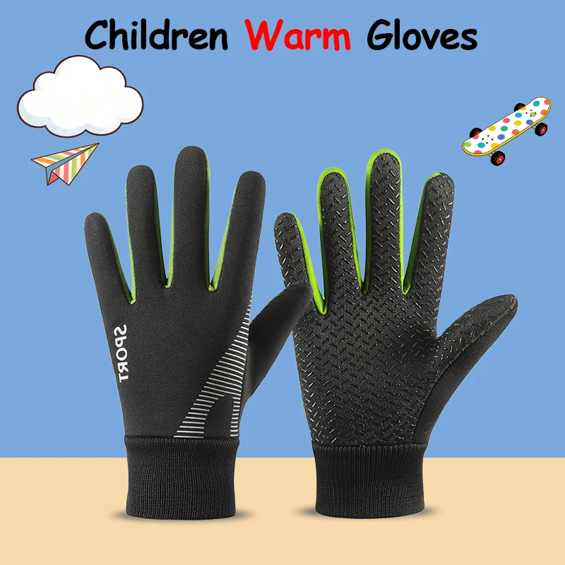 Children Thermal Gloves Winter Cycling Anti-Slip Water-Repellent Kids Gloves School Skate Fleece Boys Girls Gloves Ages 5-13