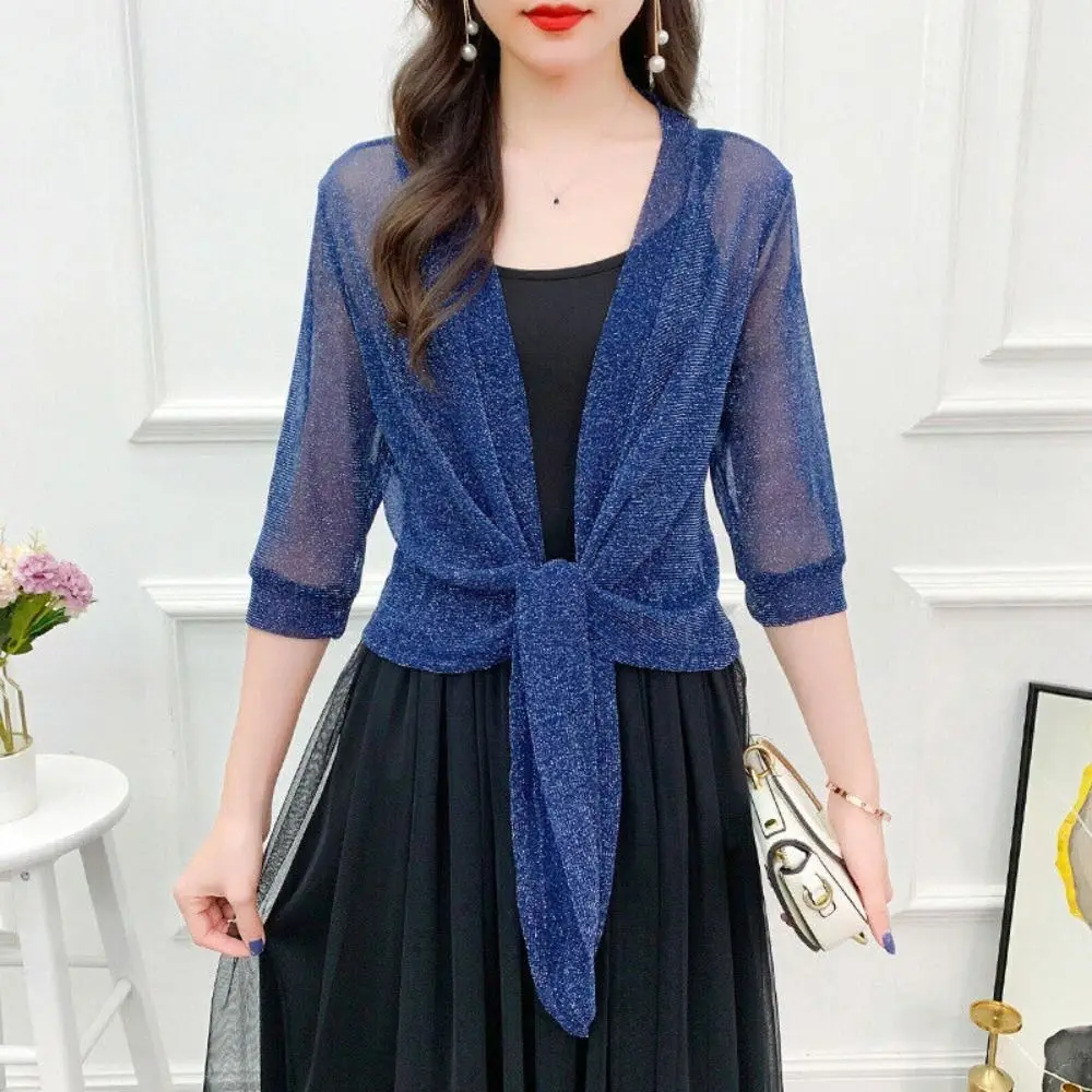 New Polyester Women's Cardigan One Size Tulle Sun Protection Clothing Mesh Shawl Womens