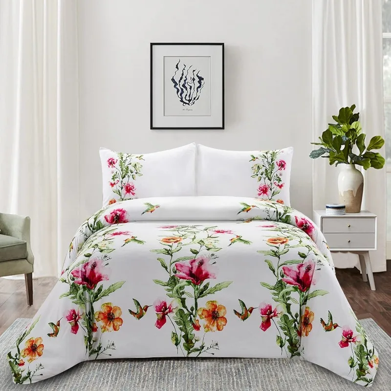 Style Quarters Duvet Cover, 3 Pcs Floral Duvet Covers with Zipper Closure, 100% Polyester Bedding Set, Comforter Cover