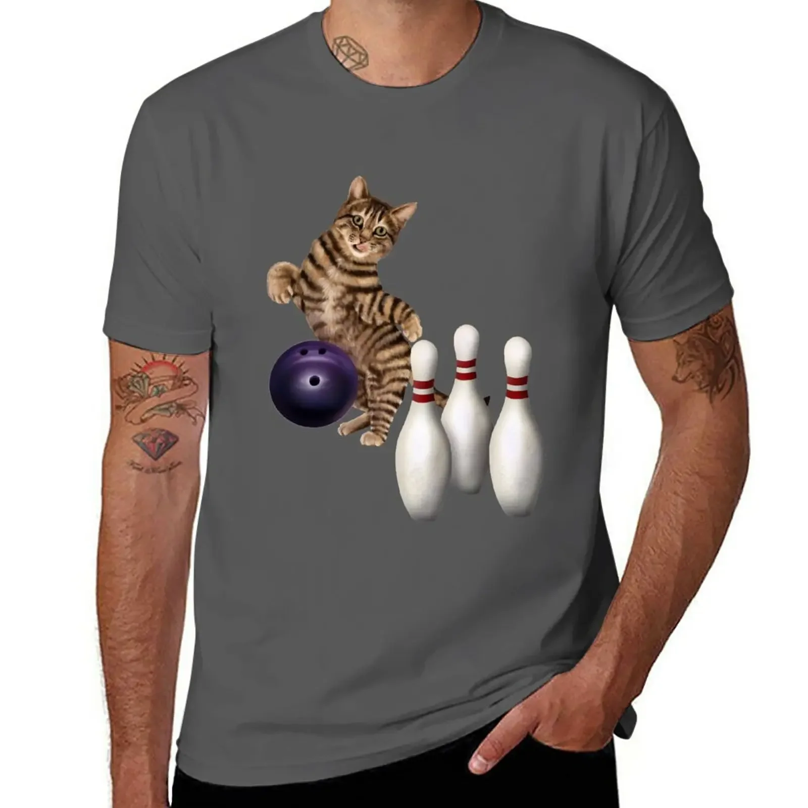 

Bowling tabby cat T-Shirt sublime tops vintage clothes mens graphic t-shirts hip hop