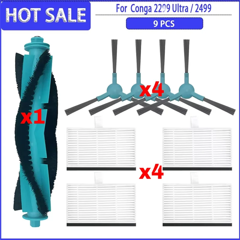 AC39-For Cecotec Conga 2299 Ultra/2499 Ultra ملحقات المكنسة الكهربائية فرشاة جانبية فلتر HEPA كيس لجميع الغبار مماسح القماش استبدال P