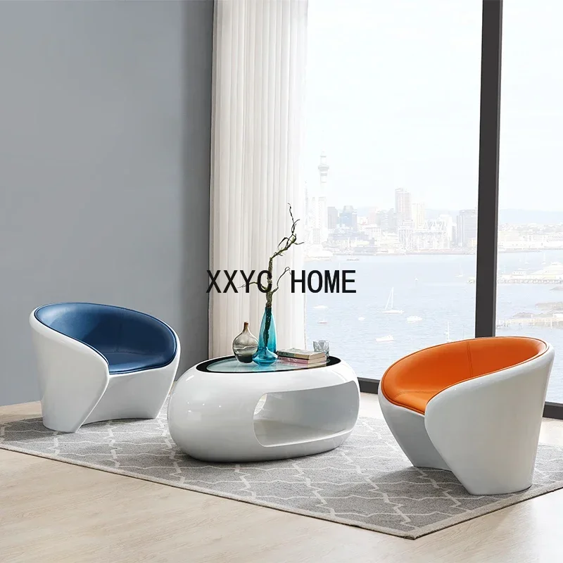 Creatieve Gebogen Lederen Sofa Eenvoudige Enkele Salontafel Combinatie Leisure Kantoor Receptie Vergaderstoel