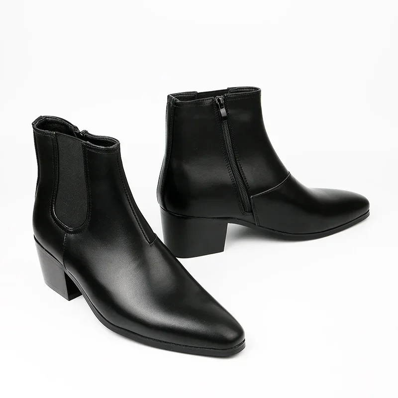 British style leather shoes Chelsea boots men\'s height increasing boots high-heeled men\'s shoes fashion short boots tide shoes