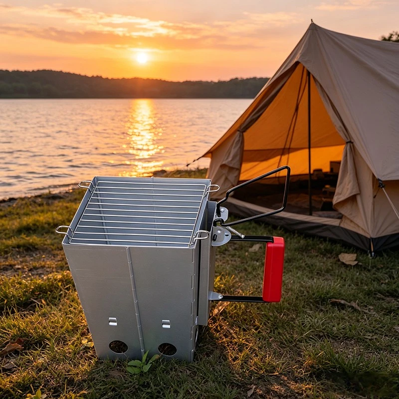 Outdoor Camping Barbecue Grills Folding Fire Grill Portable Wind Proof Ultralight Camping Cookware Picnic Travel Household Using