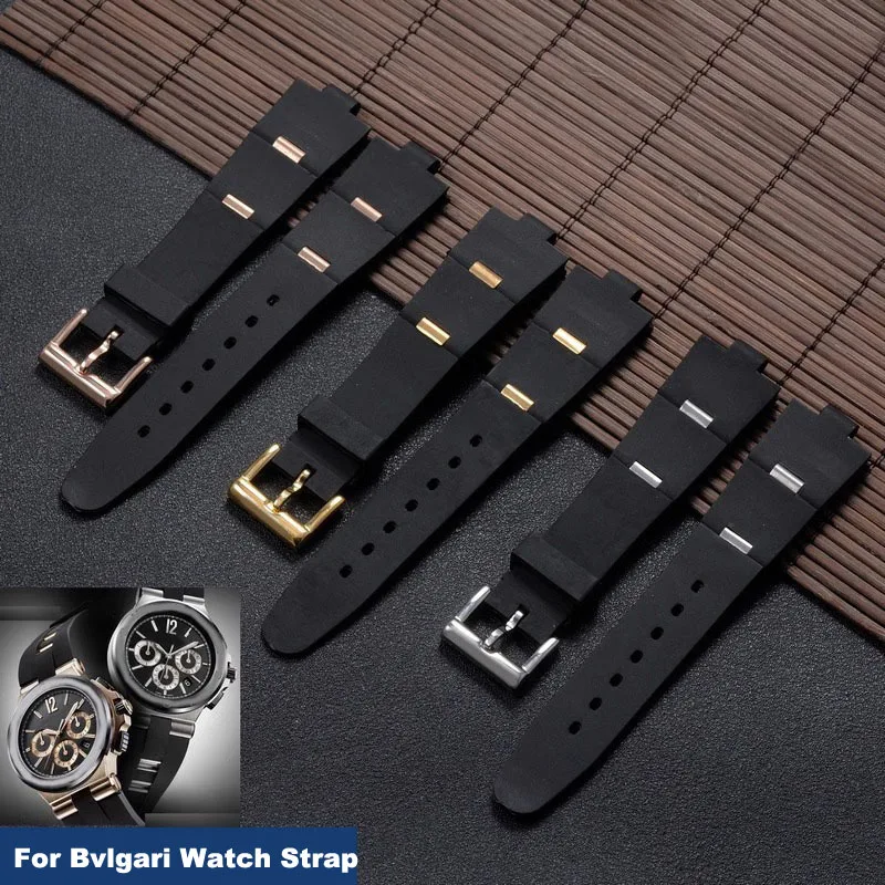 

For Bvlgari Men Women Soft Comfortable Waterproof Watchbands Rubber 22*8mm 24*8mmFold Black Dust Free Silicone Watch Strap