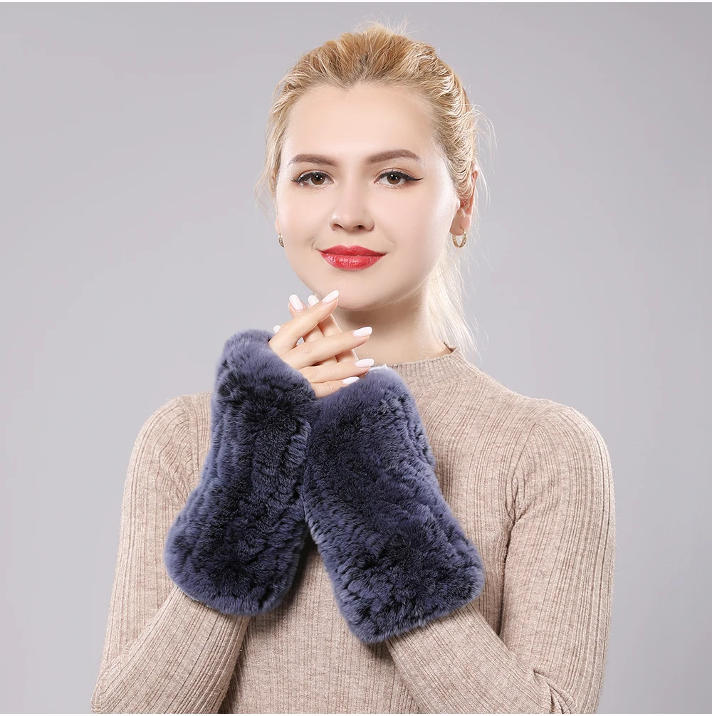Lady Winter 100% Natural Real Rex Rabbit Fur Glove Women Soft Rex Rabbit Fur Glove Foashion Warm Knitted Genuine Fur Gloves
