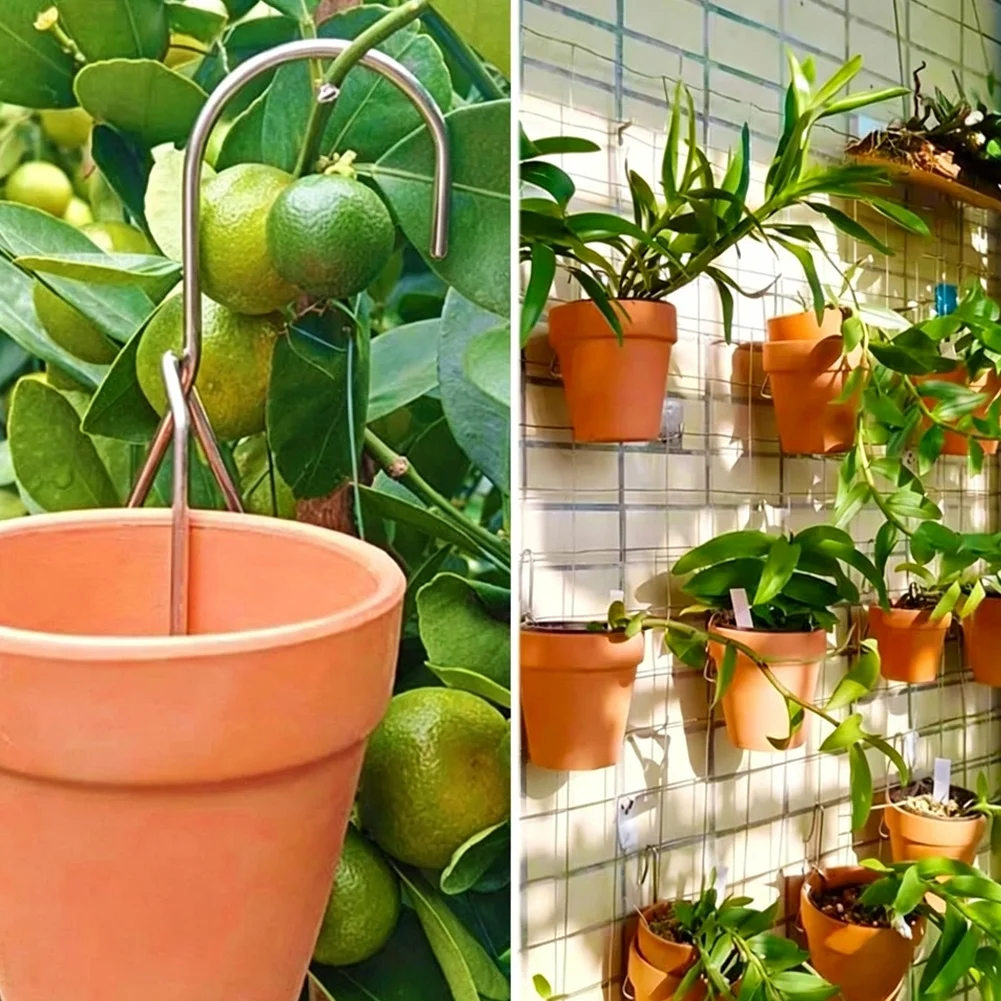 24PCS Terracotta Pot Hangers Metal Plant Pots Hanging Hooks For Balcony Fence Flower Pot Wall Mount Hook