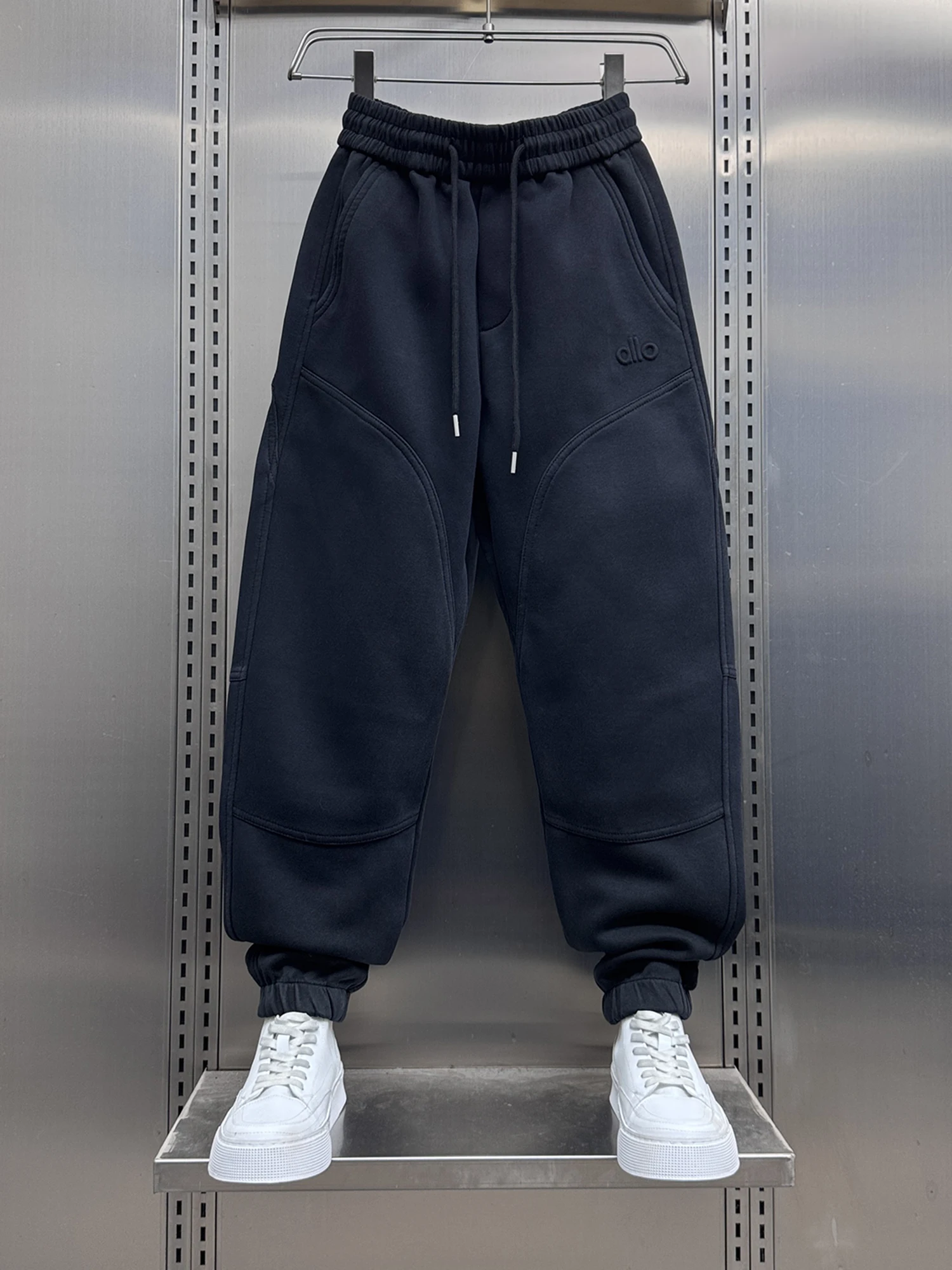 

Мужские повседневные брюки на флисовой подкладке, осенне-зимние свободные брюки-харлан с манжетами, спортивные черные брюки для похудения, модная уличная одежда