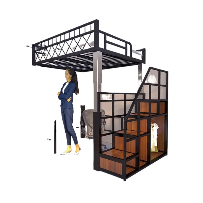 

Elevated liftable bed saves space Small apartment on the bed and off the table Multifunctional storage bed frame