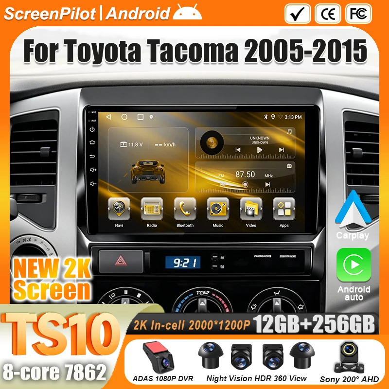 Android 16 For Toyota Tacoma 2005 - 2015 Car Radio Stereo Head Unit Multimedia Video Player GPS Navigation 2K QLED 9 Inch 8 Core