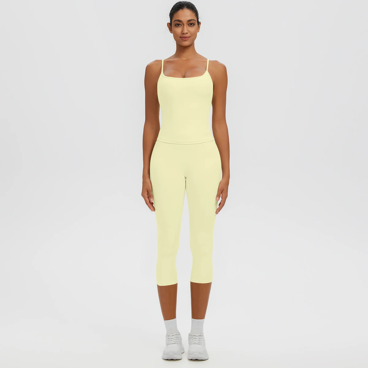 2PCS Woman Summer Gym Yoga Set Sexy Backless Sling Yoga Vest Solid Color Push Up Legging Capri Pants Running Yoga Suit
