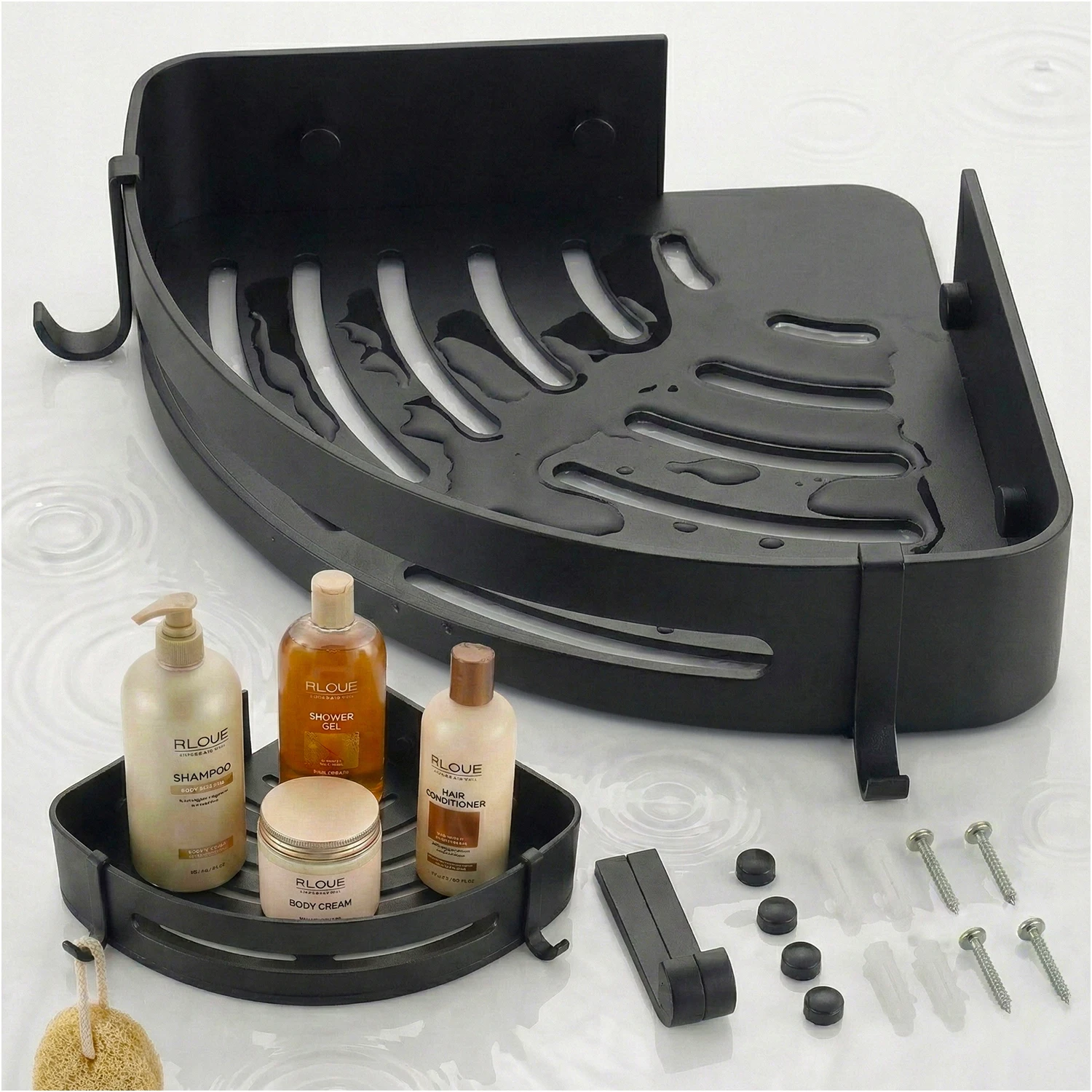 Hoekaluminium badkamerplank Hangende douche-organizer Roestbestendig Waterbestendig Moderne badkamer- en keukenopbergruimte Praktisch ruimtebesparend Wandmontage Eenvoudig te installeren Eenvoudige