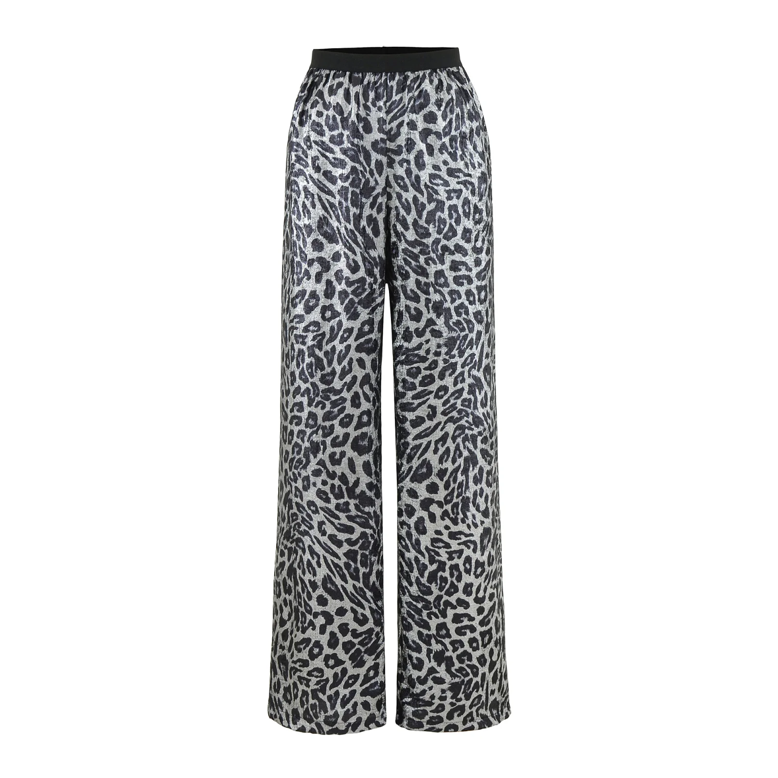 Modern Gold Emed American Retro Leopard Print Pantaloni a gamba larga Donna Estate Drappeggiato Versatile Vita alta Dimagrante Dritto...