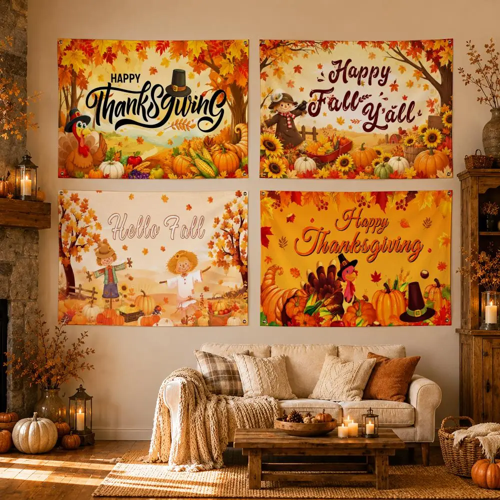 Design Element Happy Thanksgiving Fall Flags Flags for Room, Bedroom, Home, Outdoor, Wall Hanging, Concert Print, Art Banner