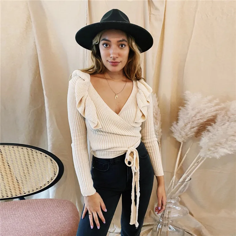 2024 Elegant V-neck Lace Slim Cardigan Women Fashion Temperament Knitted Sweater Spring Autumn Fashion Chic Long Sleeve Sweater