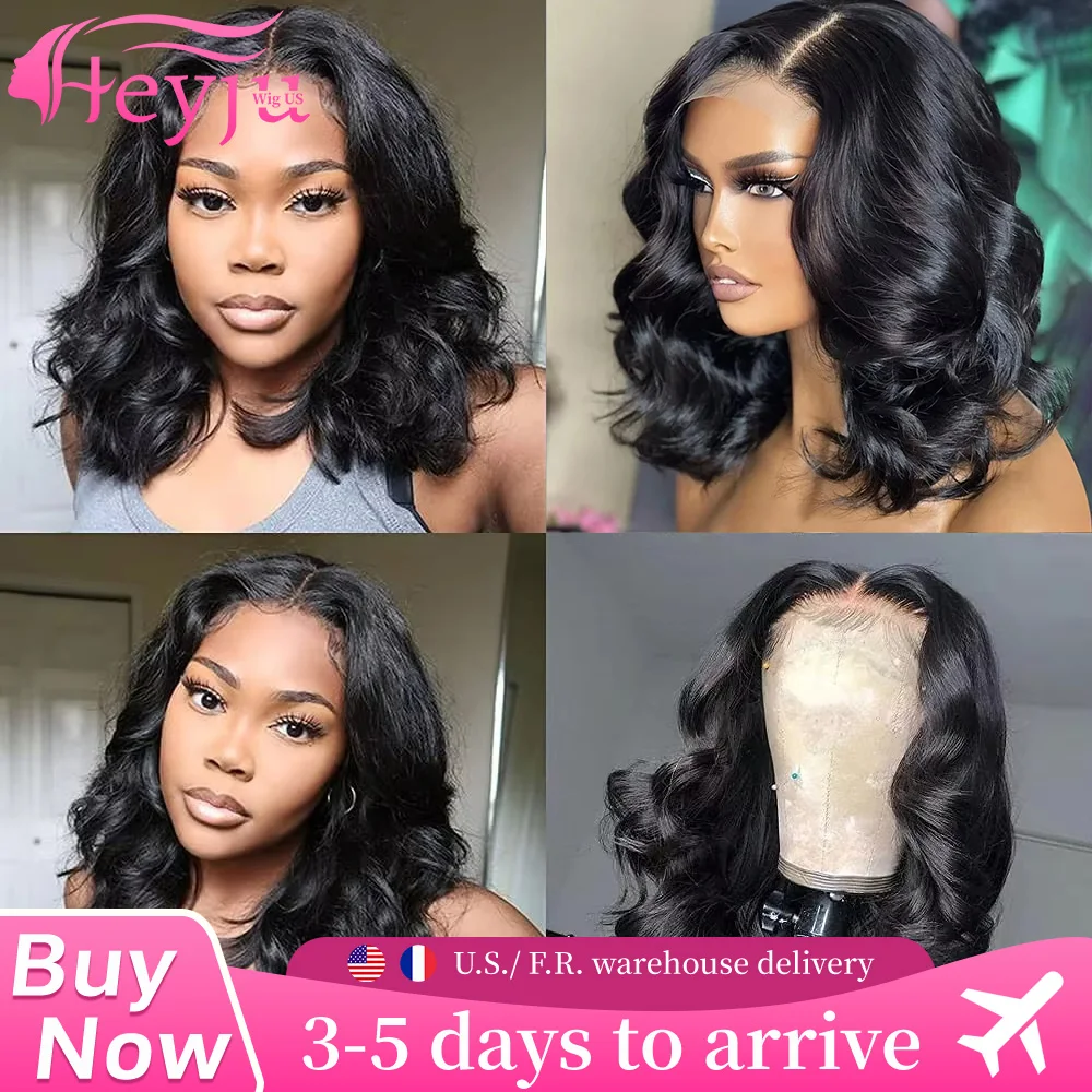 Parrucca Bob 1B Body Wave in Capelli Umani Brasiliani, HD Lace, Densità 220%, Senza Colla, Pre-Plucked con Frangia, per Donne Principianti