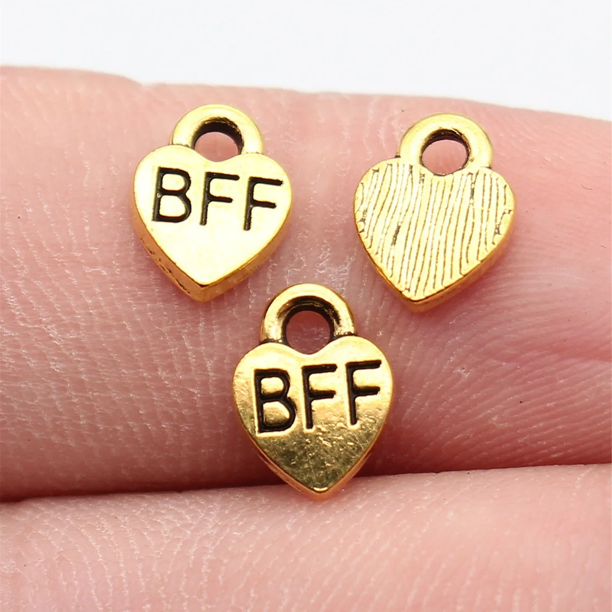 40pcs 9.3x7mm Antique Gold Color Bff Best Friends Forever Heart Tag Charms Handmade Jewelry Making Accessories