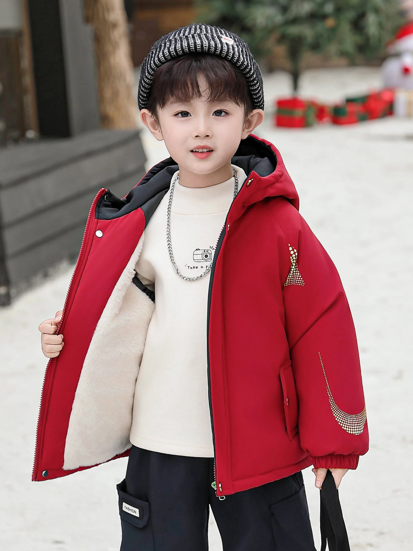 

Утепленная флисовая детская парка-куртка для мальчиков, осенне-зимняя одежда в корейском стиле, теплая хлопковая куртка, новинка 2025 года