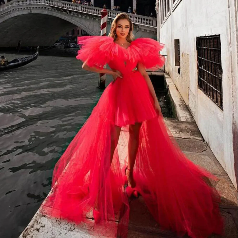 ชุดราตรีสีชมพูสดแบบพองๆ สำหรับผู้หญิง ชุดออกงานพิเศษ ชุดวันเกิด ชุดงานพรอมสุดเก๋