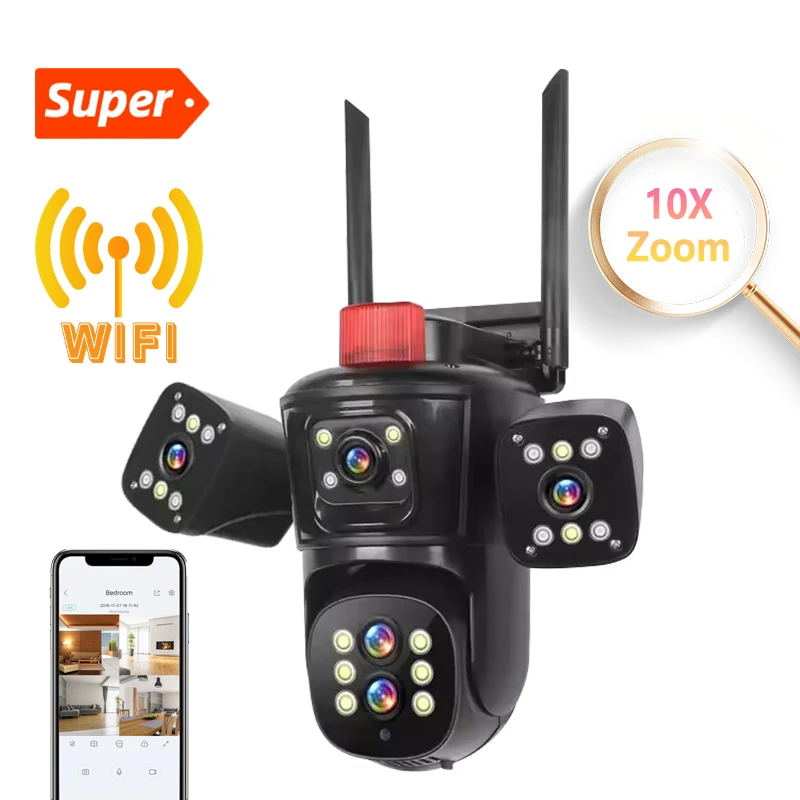 

Rscamtom 4K 10X Digital Zoom Multi Lens Outdoor Wifi Security Camera Color Night Vision Red Alarm Home Security Camera