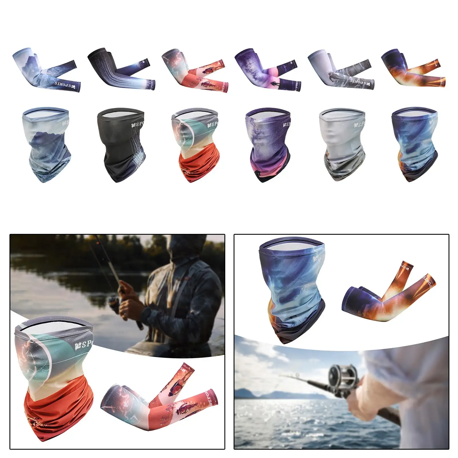 

Охлаждающие нарукавники и защитный комплект для лица (гайтер) для вождения, рыбалки, езды на велосипеде и активного отдыха на природе