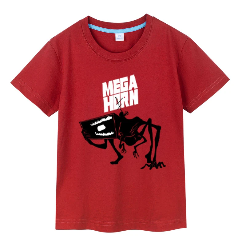 Camiseta con estampado de Mega Horn de dibujos animados para niños, Camisa de algodón SCP Sirenhead, regalo para fanáticos, camiseta de manga corta unisex para juegos scp de milkwalker para niños