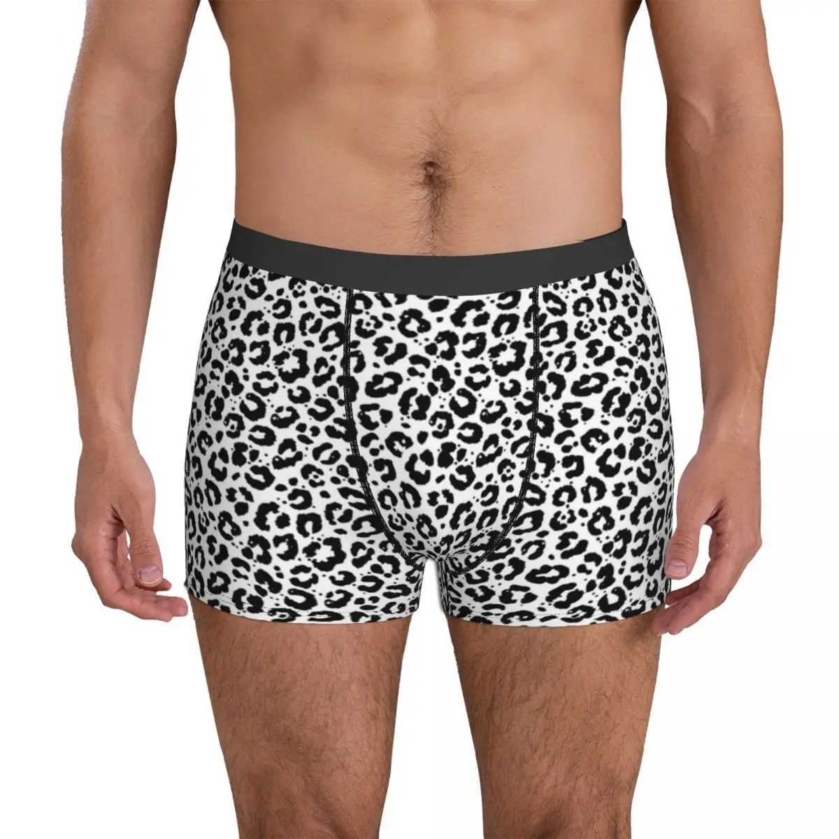 Animal Underwear Black and White Leopard Print Soft Panties Design Boxer Brief 3D Pouch Males Plus Size Trunk