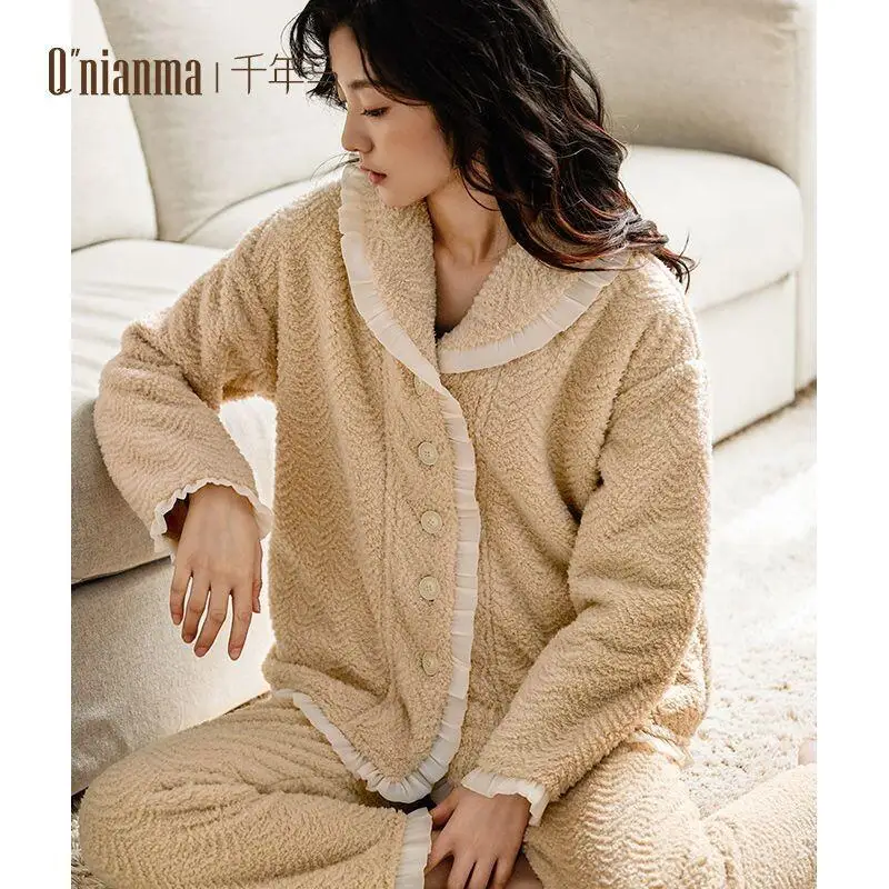 

Women's Pajamas Autumn Winter Home Suit Set Casual Loungewear College Students Outside Thickened Comfortable Sleepwear Clothes