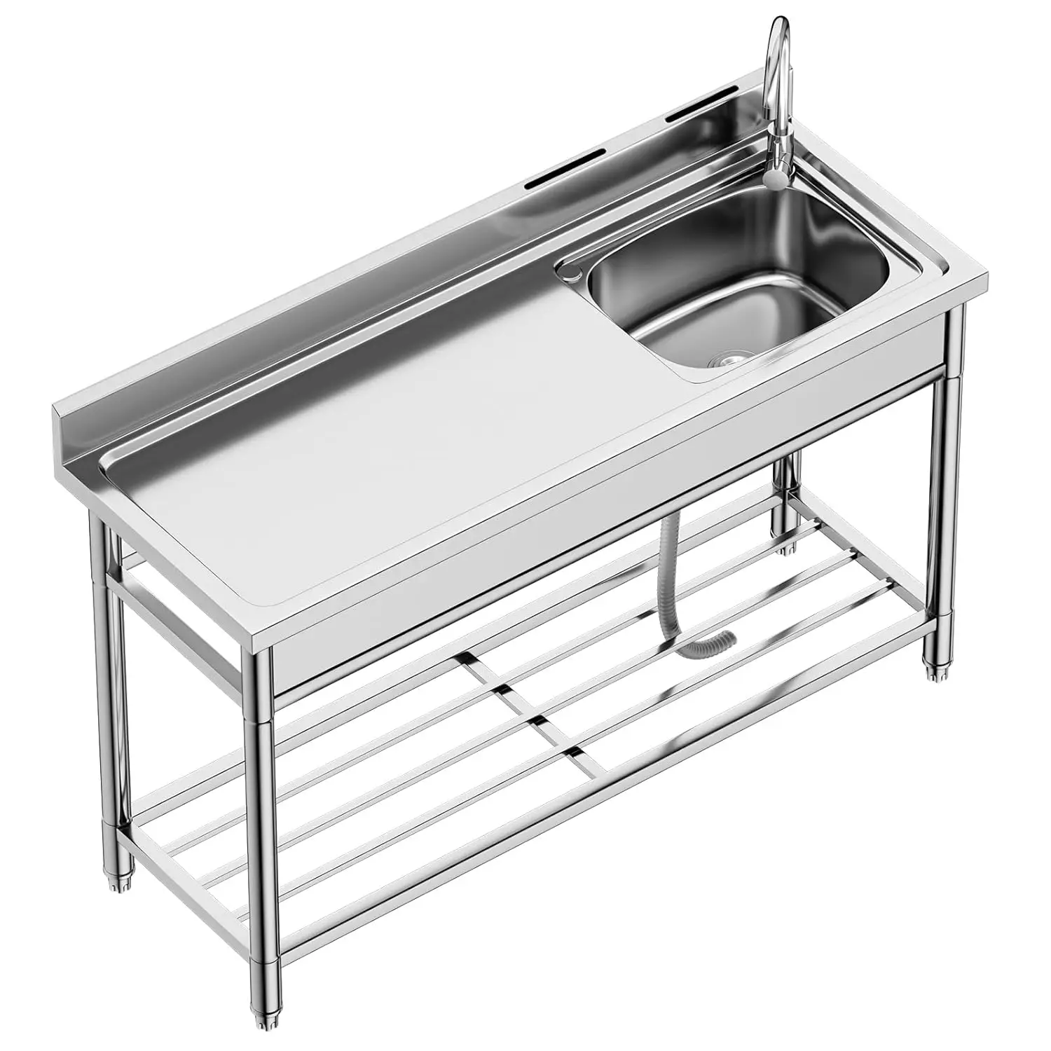 

Stainless Steel Sink, 304 SUS Free Standing Kitchen Sink Single Bowl With Large Work Station Cold and Hot Water, Customized