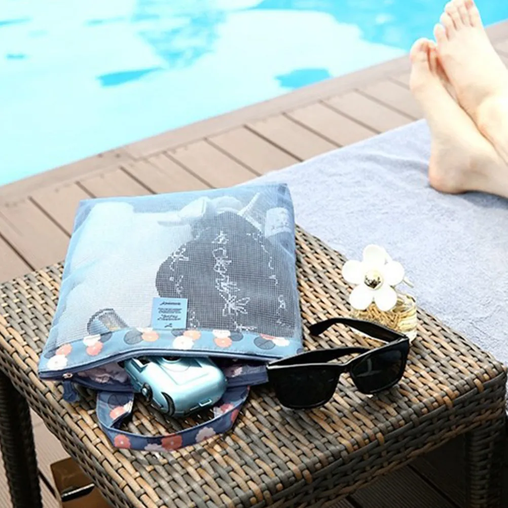 

2Pcs Mesh Storage Bag for Swimwear Beach Essentials Shoes Towels Organizing Travel Gym Pool Sundries Net Pouch Summer Beach Bag