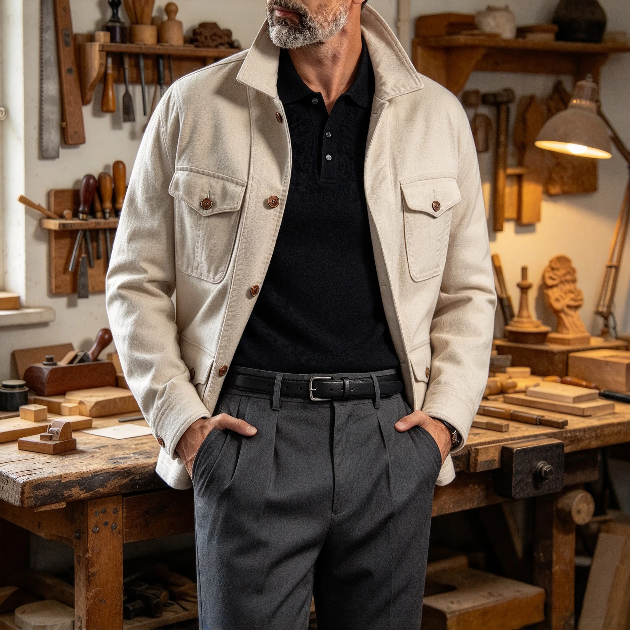 Men's Safari Jackets Casual Hunting Versatile Senior Multi-Pocket Coat Autumn Winter Warmth Windproof Blazer Work Outdoor Male