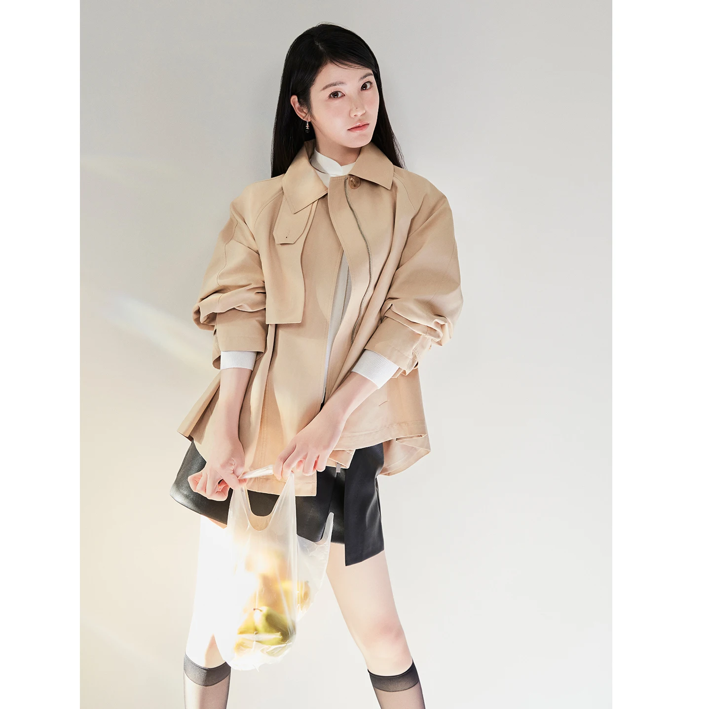 

Selfwill Spring ort A-Line Coat Fem Jaet Zipper Closure oulder Insertion Turn-down Collar Casual Korean Sle Windbr...