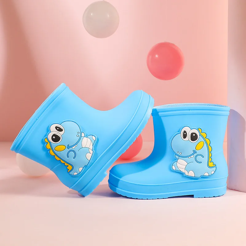 New 3D Cut Kids Rain Boots New Cartoon Non-slip Girl\'s Boot Toddler Boys Warm Waterproof Cotton Shoes Slip on Child Rubber Boot