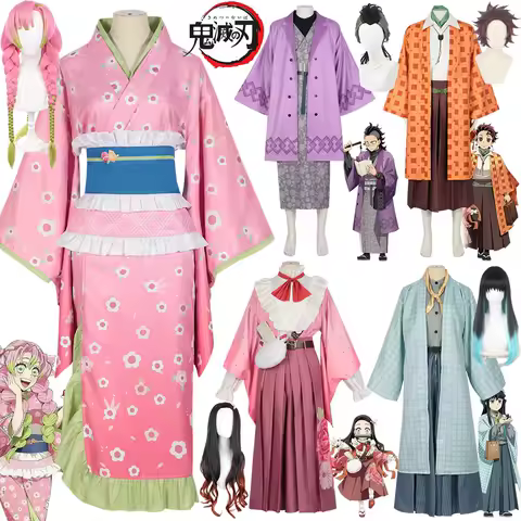 Anime Kanroji Mitsuri Cosplay Tokitou Muichirou Costume Shinazugawa Genya Wig Kamado Tanjirou Kimono Uniform Women Men Halloween