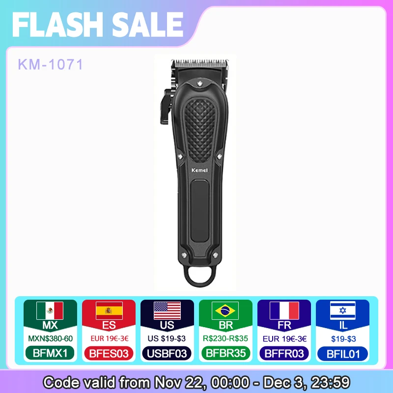 Kemei KM-1071 Electric Hair Clipper UBS Rechargeable Cordless Beard Trimmer Men Powerful Electric Hair Clipper Trimming Tool