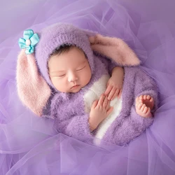 Cartoon Theme 0-1 Month Baby Photography Costume Cute Soft Plush Style Newborn Photo Jumpsuit + Rabbit Doll  Shoot Accessories