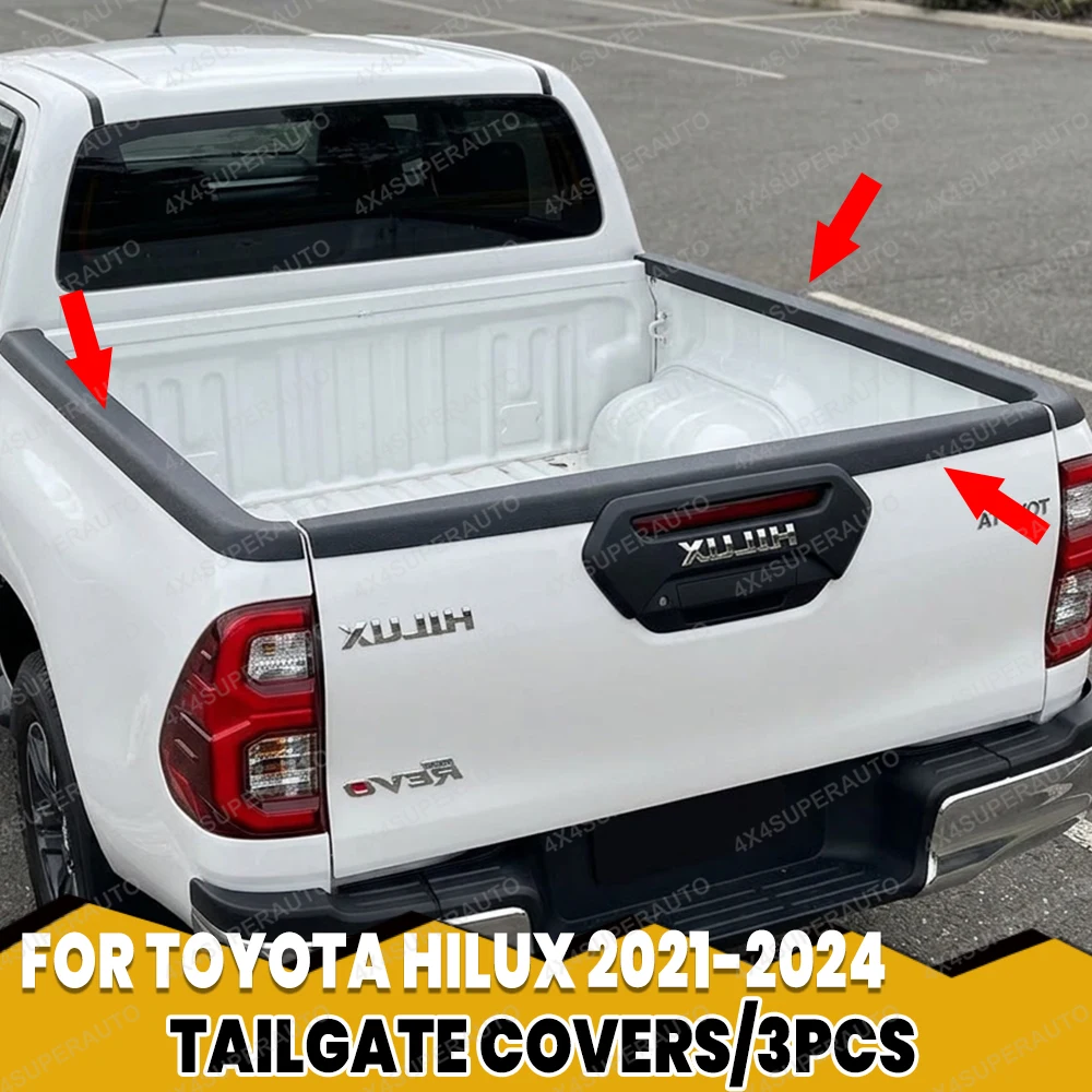 Image of 3-teilige Heckklappenabdeckung für TOYOTA HILUX REVO 2021 2022 2023 2024 N80 Heckklappenschutz ABS Autozubehör