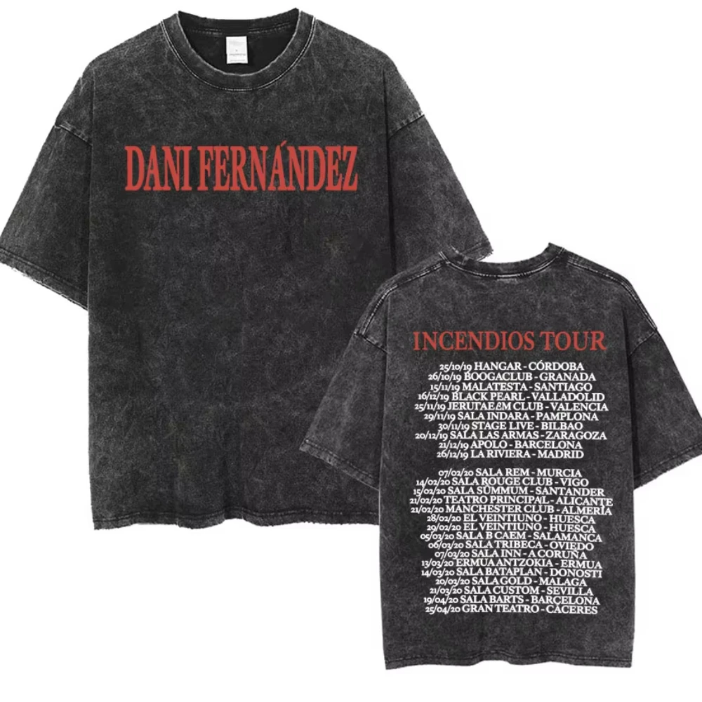Camiseta Vintage Lavada de Dani Fernandez, Camiseta de Moda para Hombre y Mujer, Cuello Redondo, Estilo Hip Hop, Casual, Cómoda, Oversize, Streetwear