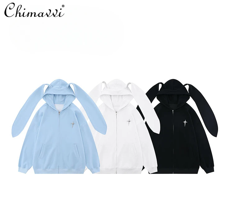 

Japanese Style Rabbit Ears Hoodie Coat Women Autumn and Winter New Men and Women College Style BF Zipper Sweatshirt Coat