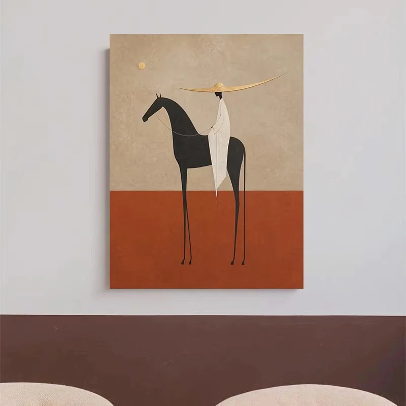Man Ride Black Horse Poster Prints Bohemian Abstract Style Canvas Painting Wall Art Picture for Living Room Home Decor Cuadros