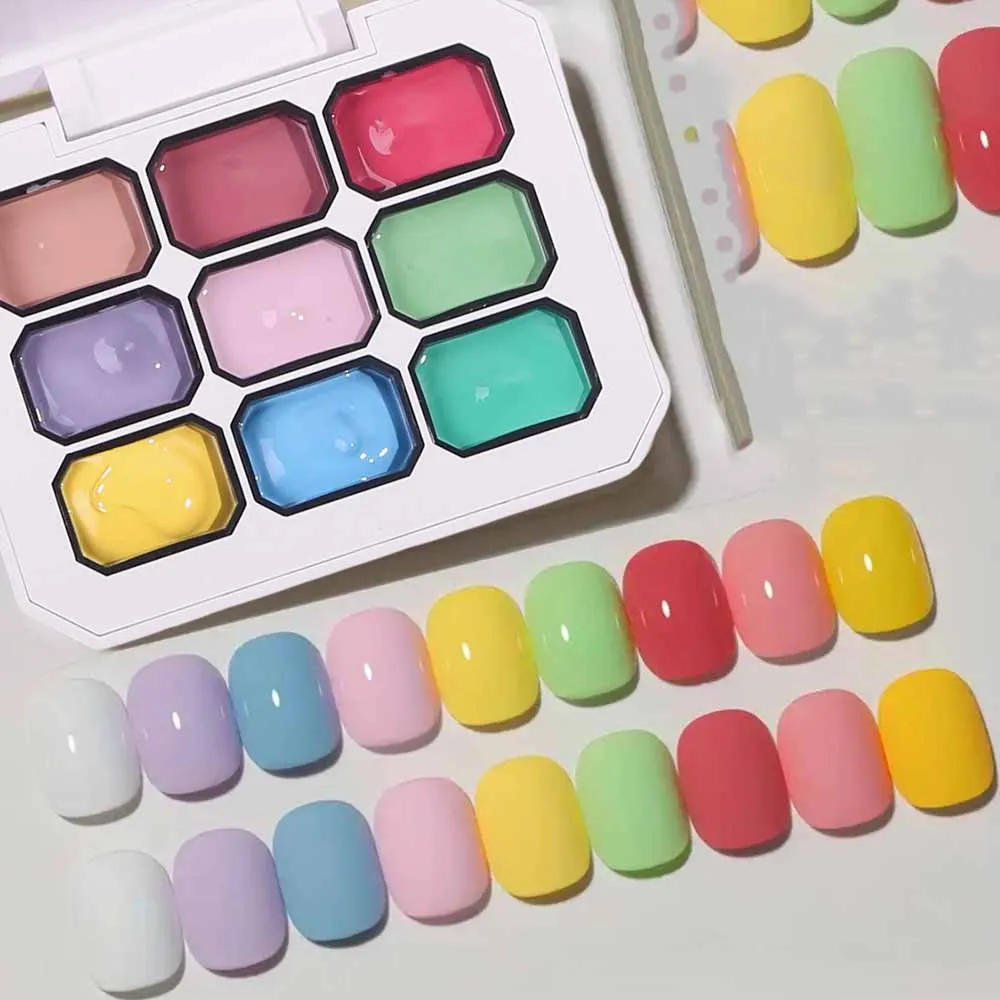

9Colors Macaroon Solid Nail Polish Palette Gradient Painting Patting Gel UV&LED Nail Art Gel Varnish for DIY Manicure Tip Design