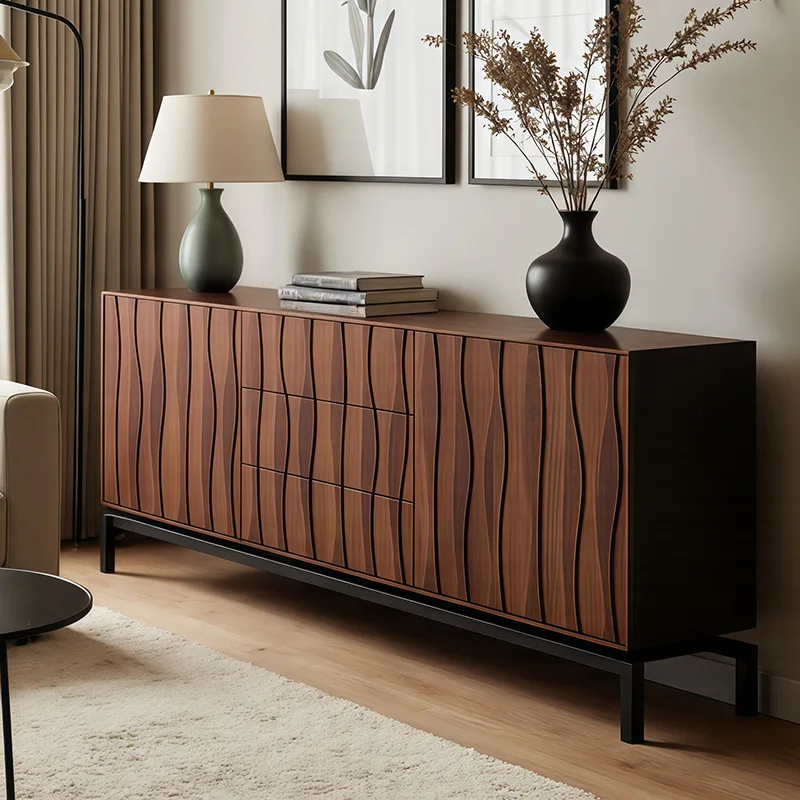 

Medieval Solid Wood Dining Side Cabinet Designer High-end Living Room Dining Side Locker Integrated Kitchen Storage Cabinet